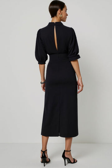 Black Sheath Half Sleeves Maxi Formal Dress with Keyhole